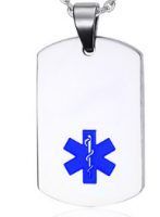 Dog Tag ID - acero - plateada- símbolo medico azul 23*46 mm
