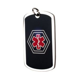 Dog Tag ID acero negra símbolo medico azul y rojo 26*43 mm