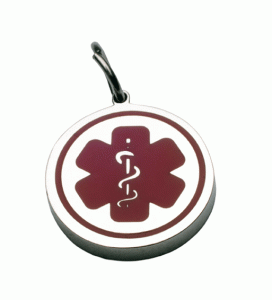 ID en acero plateado con símbolo medico  rojo tipo Charm de 13*13mm