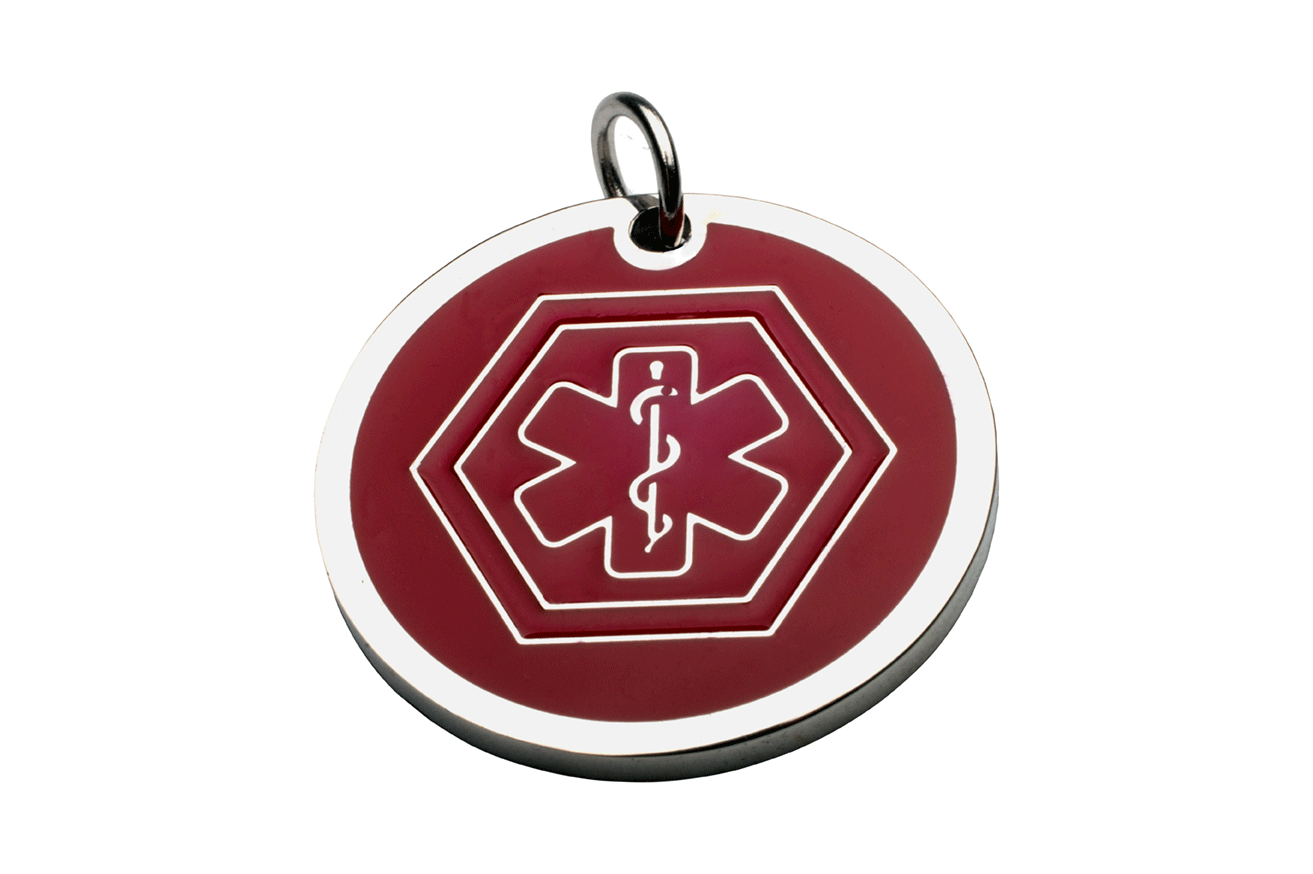 ID Medalla En Acero Con Símbolo Medico  Rojo 26*26 Mm 
