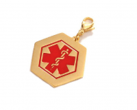 ID medalla acero hexagonal dorada con símbolo medico - 39*35mm