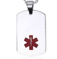 Dog Tag ID acero color plata símbolo medico rojo 22*40 mm -28*50 mm